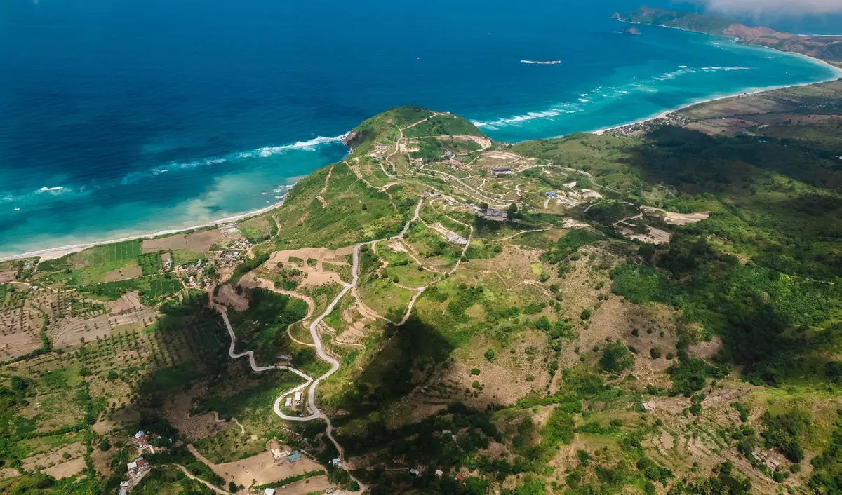 The hills and both coastlines from the air