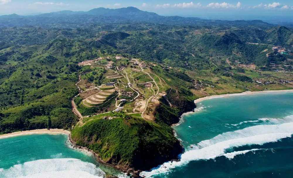 The headland from the air · not a render